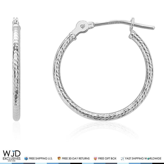 16mm Diameter Snap Closure Twisted Rope Style Hoop Earrings 14K White Gold