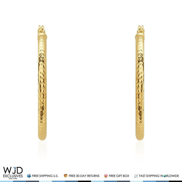 14K Yellow Gold 1.5mm Twisted Rope Hoop Earrings 0.6"
