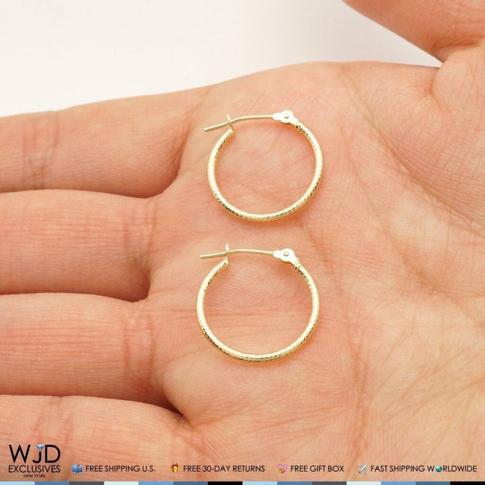 14K Yellow Gold 1.5mm Twisted Rope Hoop Earrings 0.6"
