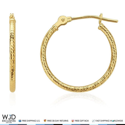 14K Yellow Gold 1.5mm Twisted Rope Hoop Earrings 0.6"