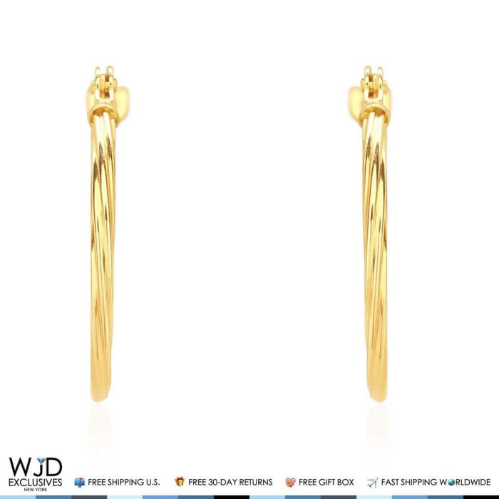 14K Yellow Gold 1.2mm Snap Closure Twisted Rope Hoop Earrings 0.6"