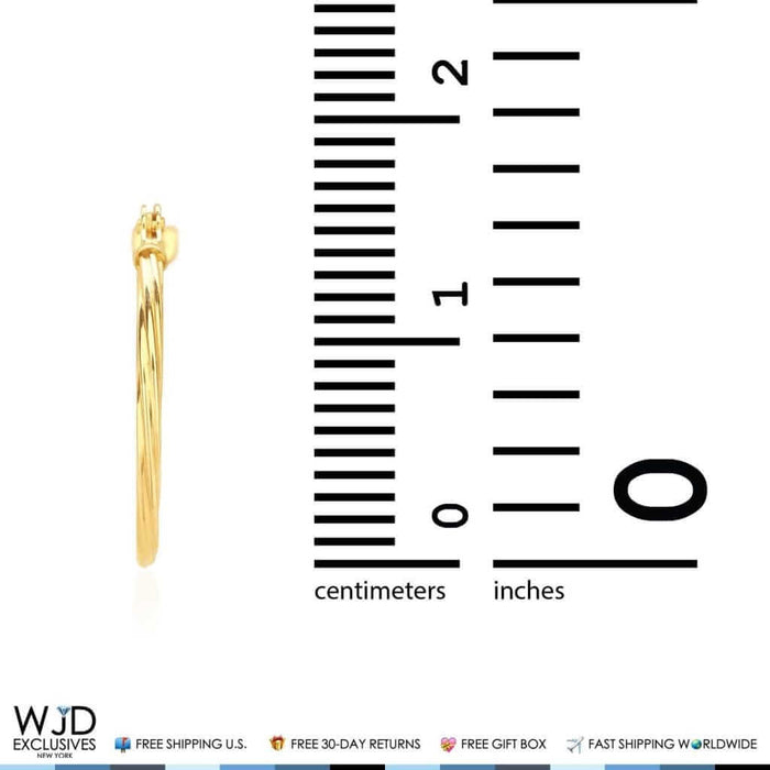 14K Yellow Gold 1.2mm Snap Closure Twisted Rope Hoop Earrings 0.6"