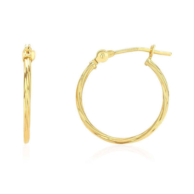 14K Yellow Gold 1.2mm Snap Closure Twisted Rope Hoop Earrings 0.6"
