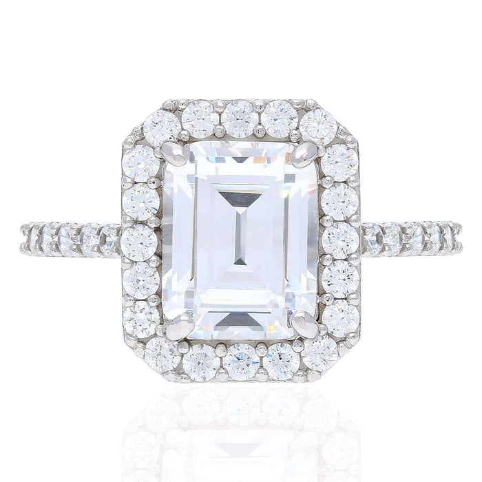 3.7CT CZ Emerald-Cut Halo Engagement Ring 14K Gold White