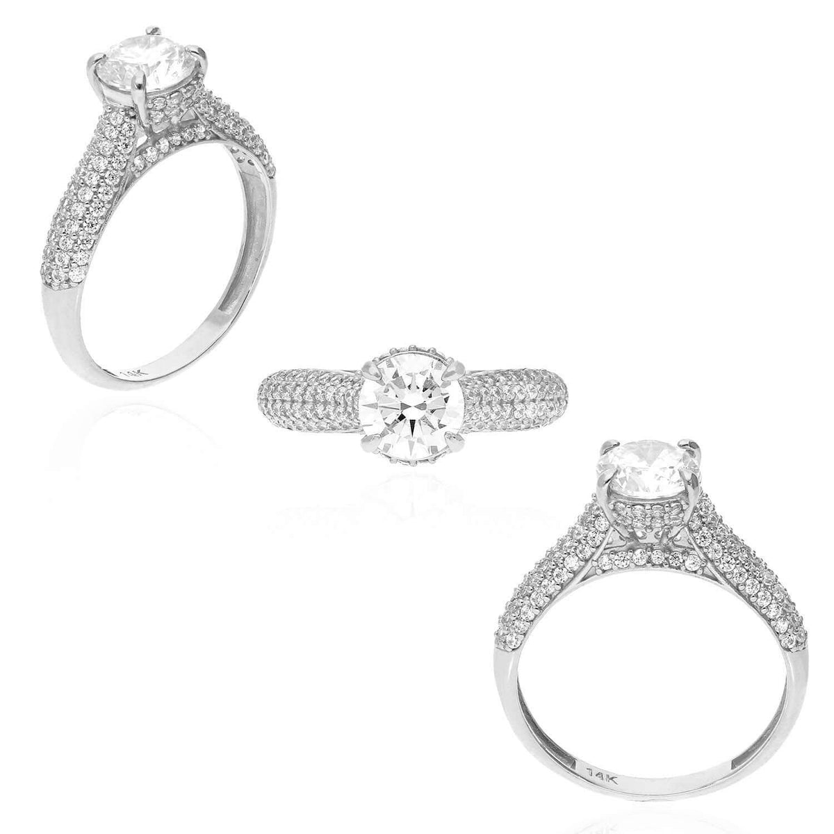 2.10CTW CZ Round-Cut 14K Gold White Engagement Ring