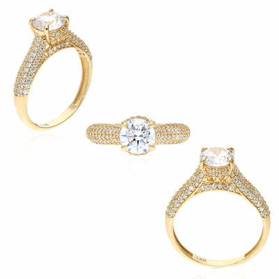 2.10Ct Round-Cut CZ Engagement Ring 14K Yellow Gold