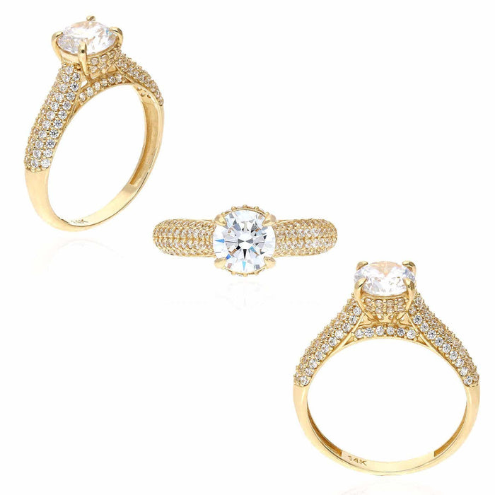 2.10Ct Round-Cut CZ Engagement Ring 14K Yellow Gold