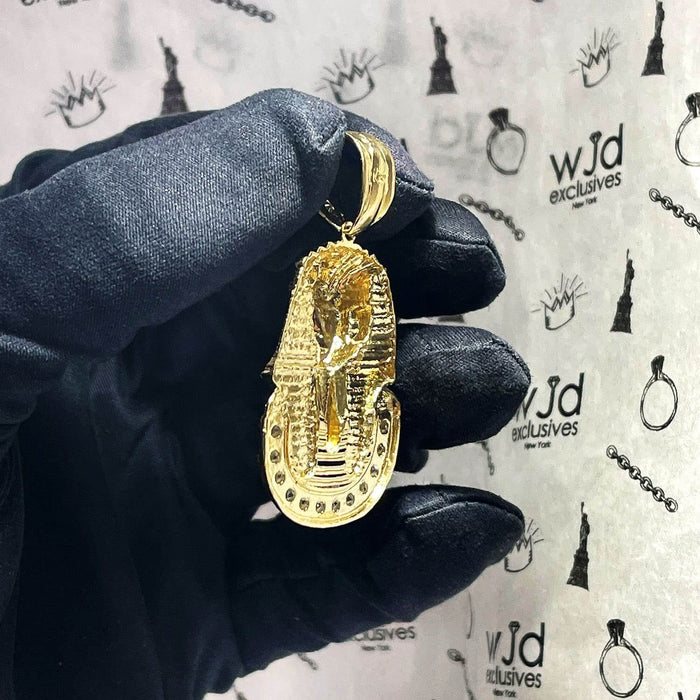 10K Yellow Gold CZ Ruby King Tut Pharaoh Head Pendant 1.1"-2.4"