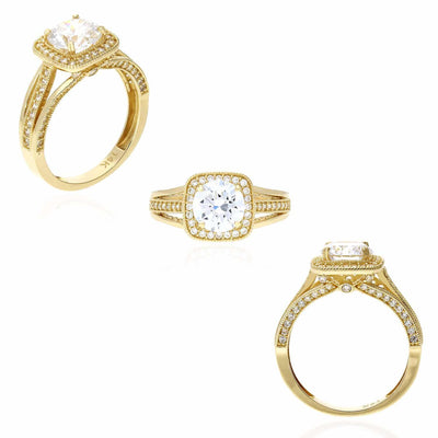 2.4TCW CZ Round-Cut Square 14K Yellow Gold Halo Engagement Ring