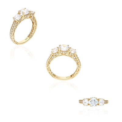 2.75CTW CZ 14K Yellow Gold Vintage-Antique-Style Engagement Ring