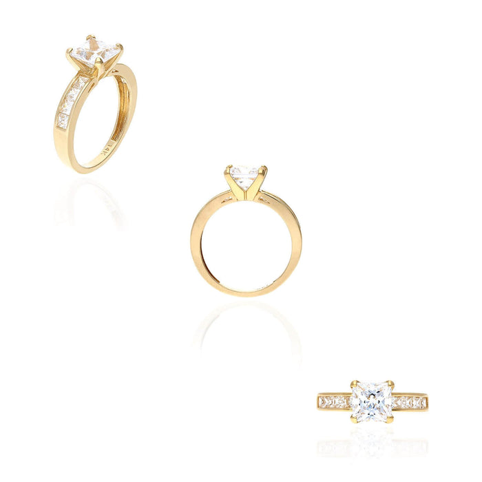 2.5TCW CZ Princess-Cut Channel 14K Yellow Gold Engagement Ring