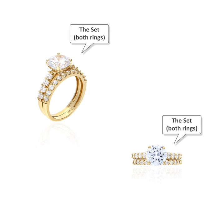 14K Yellow Gold CZ Engagement Ring Wedding Band Bridal Set 2.95CT