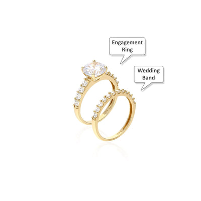 14K Yellow Gold CZ Engagement Ring Wedding Band Bridal Set 2.95CT