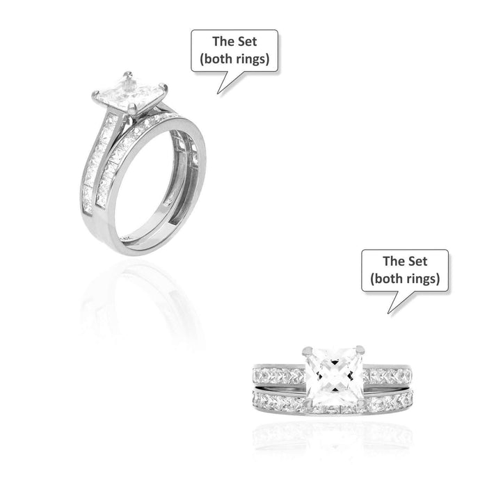 14K Gold White Princess-Cut CZ Engagement Ring Wedding Bridal Set