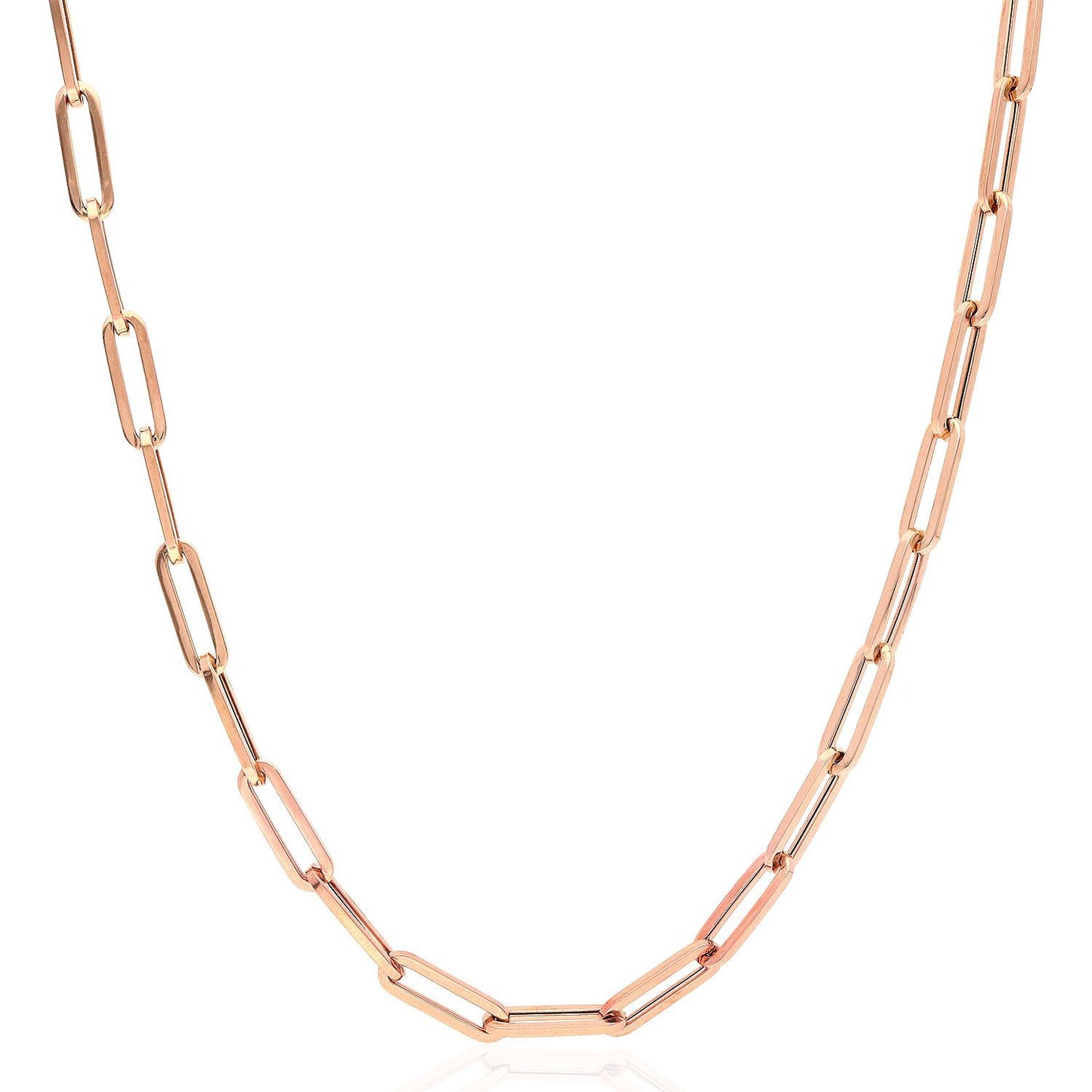 14K Rose Gold 4mm Paperclip Elongated Open Chain Necklace 14"-30"