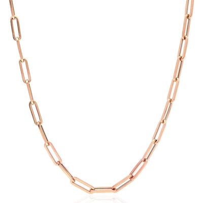 14K Rose Gold 4mm Paperclip Elongated Open Chain (Hollow) 14"-30"