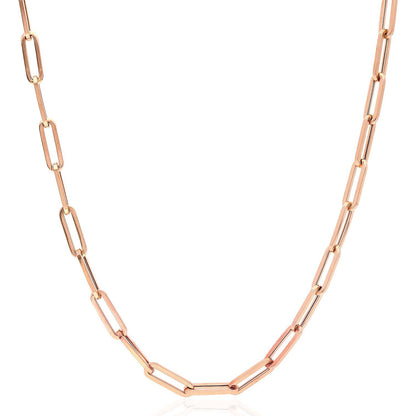 14K Rose Gold 4mm Paperclip Elongated Open Chain Necklace 14"-30"
