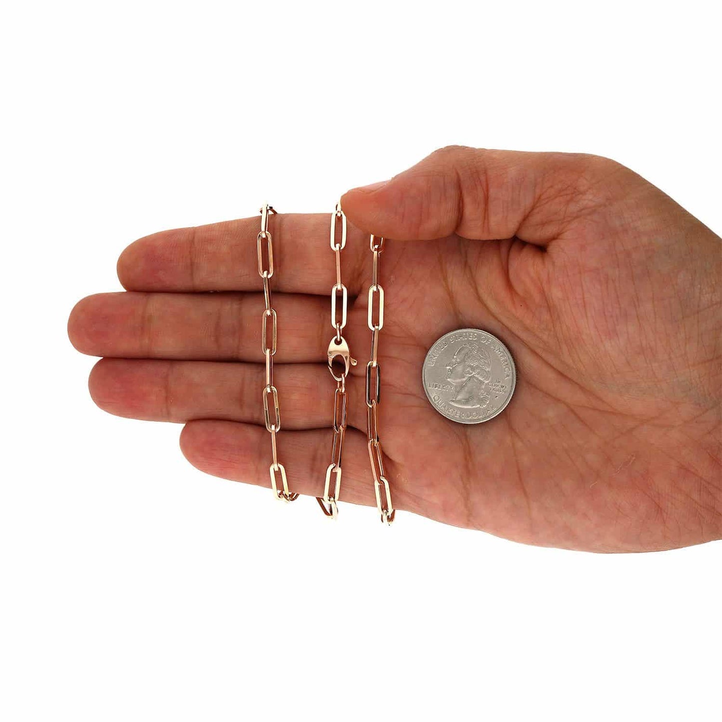14K Rose Gold 4mm Paperclip Elongated Open Chain Necklace 14"-30"