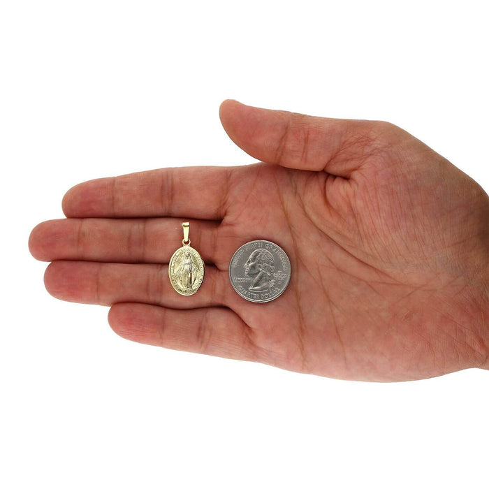 Yellow Gold Over Sterling Silver Miraculous Virgin Mary Oval Medal with 18" Chain