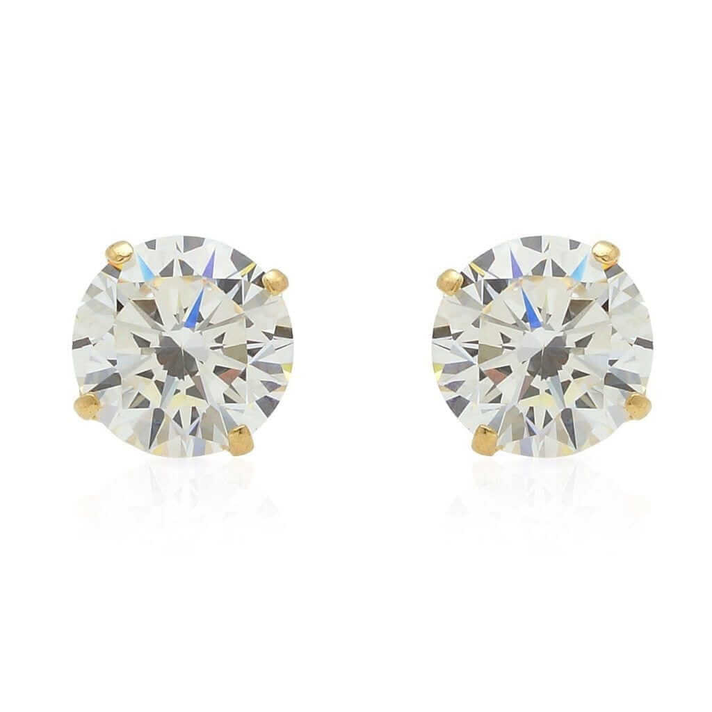 2Ct CZ 14K Yellow Gold Round Stud Screw Back Earrings 6mm