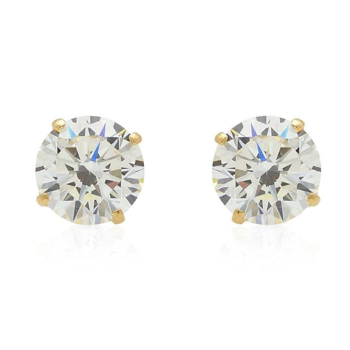 2Ct CZ 14K Yellow Gold Round Stud Screw Back Earrings 6mm