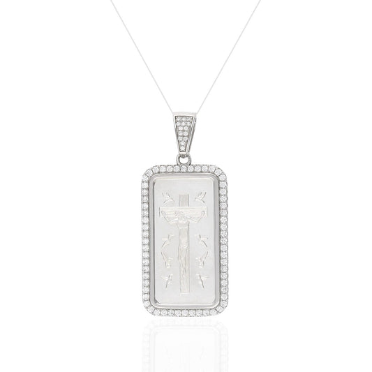 1.35CTW Created Diamonds 925 Silver Bar Ten Commandments Cross Pendant