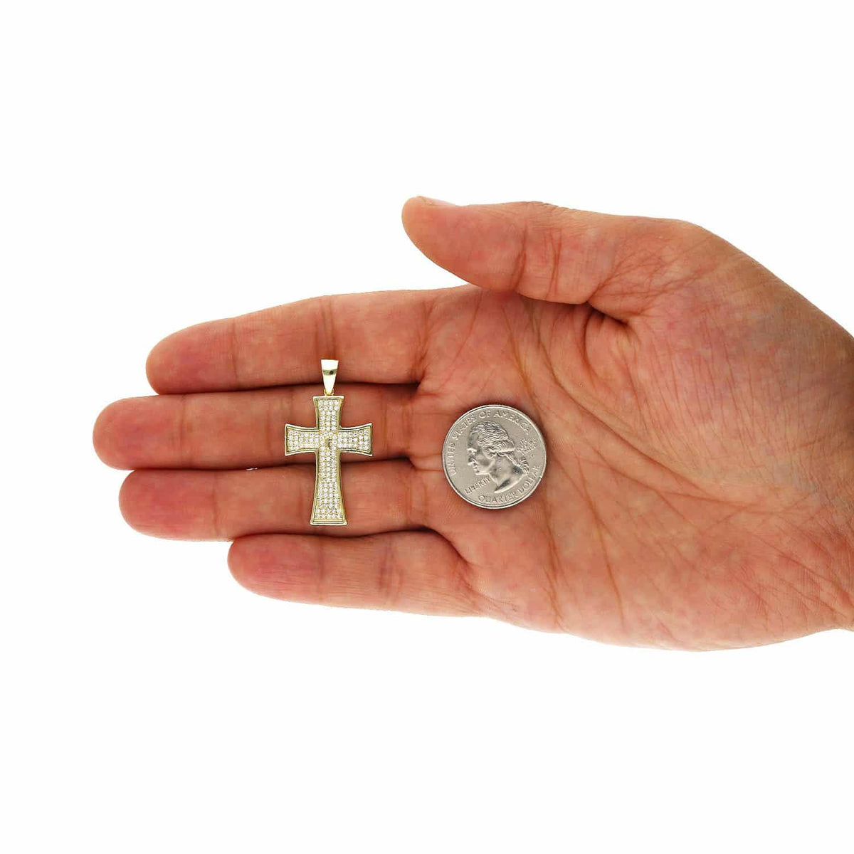 Yellow Gold Over 925 Silver Pave CZ Cross Pendant