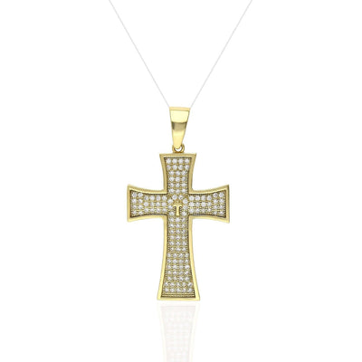 Yellow Gold Over 925 Silver Pave CZ Cross Pendant