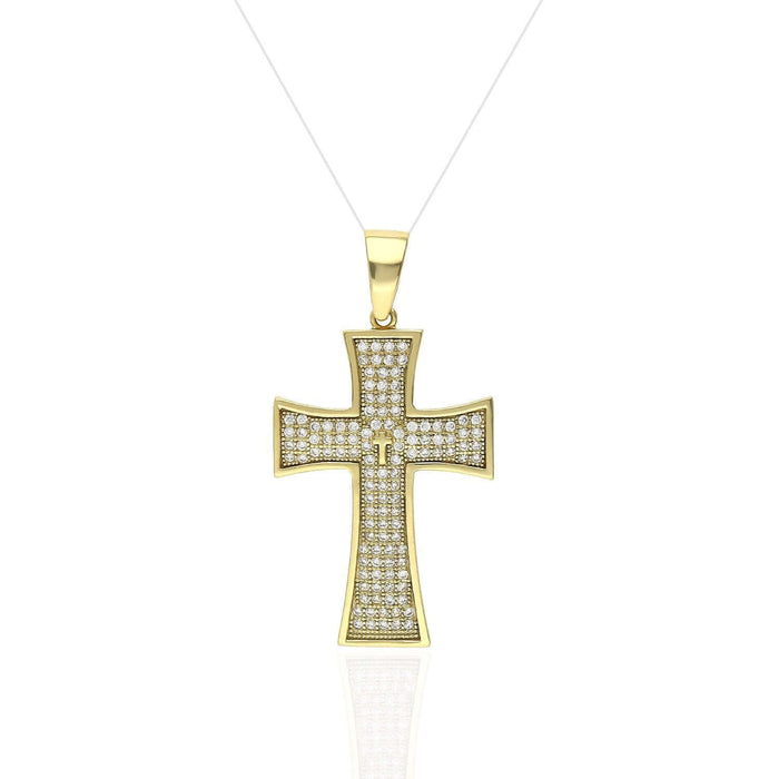 Yellow Gold Over 925 Silver Pave CZ Cross Pendant