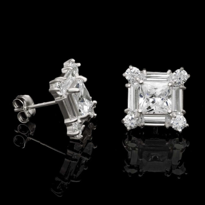 1.75Ct CZ 14K White Gold Cluster Stud Push Back Square Earrings