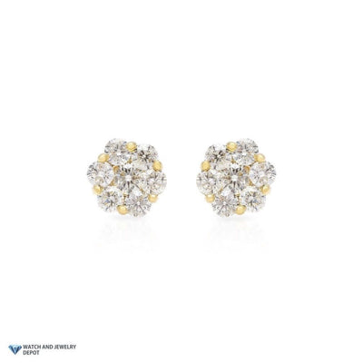 1.75Ct Natural Diamond 14k Yellow Gold Flower Cluster Screw Back Stud Earrings