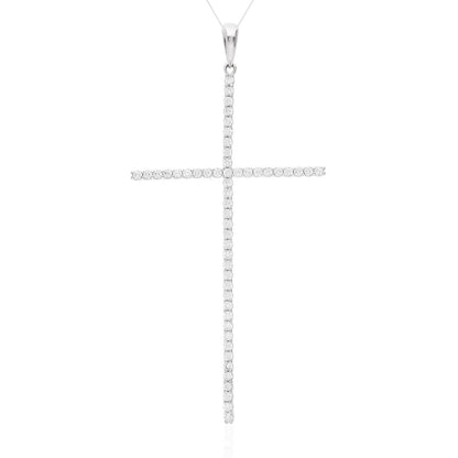 1 TCW CZ 925 Sterling Silver Long Cross Pendant 3.5"