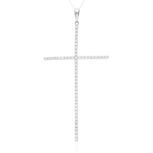 1 TCW CZ 925 Sterling Silver Long Cross Pendant 3.5"
