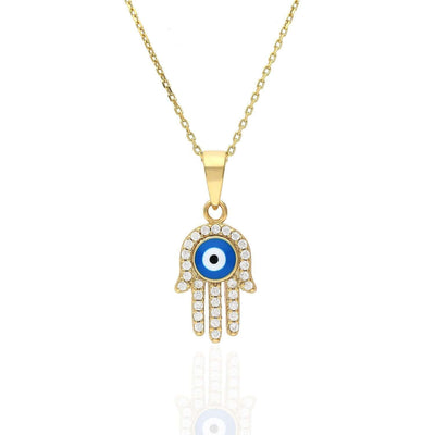 Pave Evil Eye Yellow Gold Over Silver Hamsa Pendant