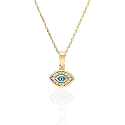 Yellow Gold Over Silver CZ Evil Eye Pendant with 18" Necklace