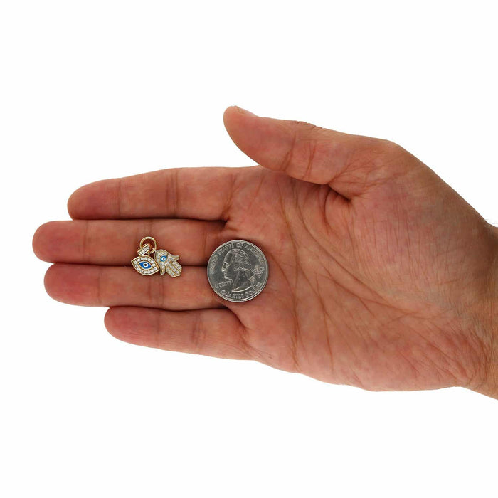 14K Gold Over Silver CZ Evil Eye Hamsa Pendant with 18" Necklace