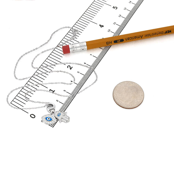 14K Gold Over Silver CZ Evil Eye Hamsa Pendant with 18" Necklace