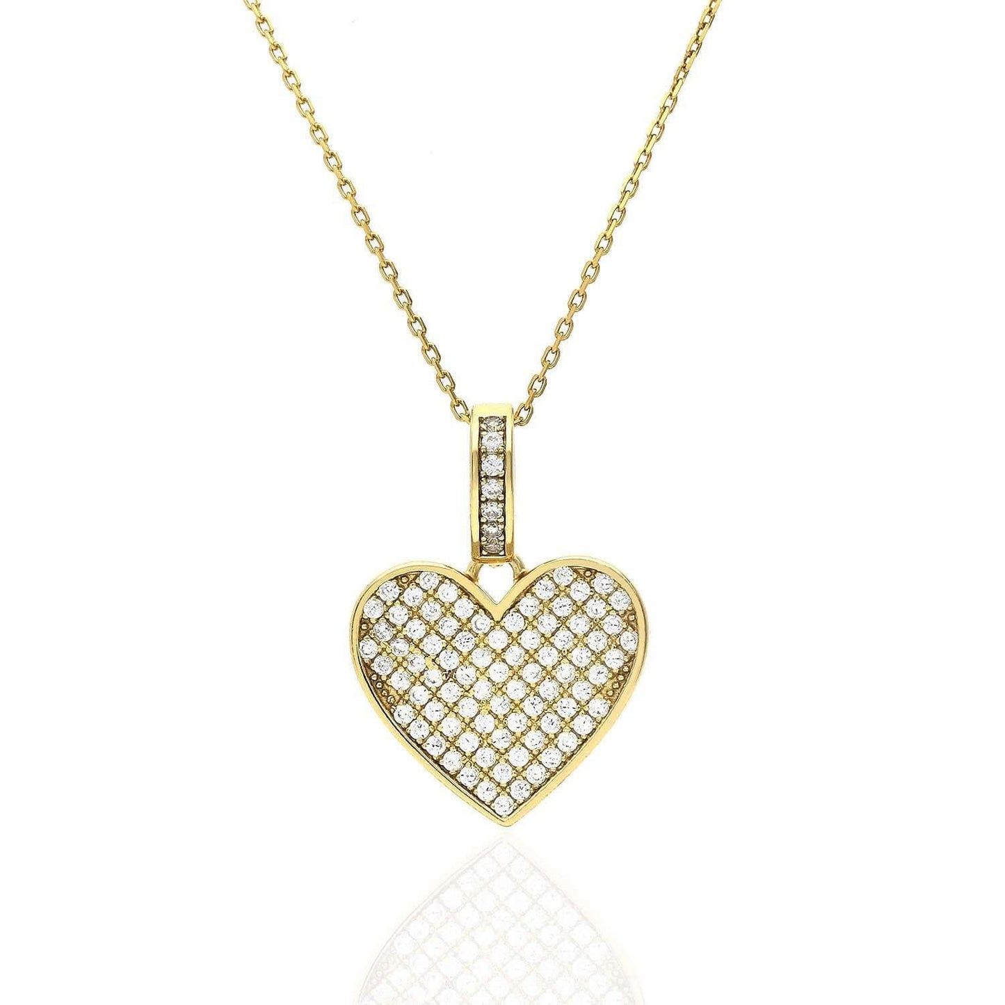 1Ct Pave CZ Heart Pendant Necklace 18" In Yellow Gold Over Silver