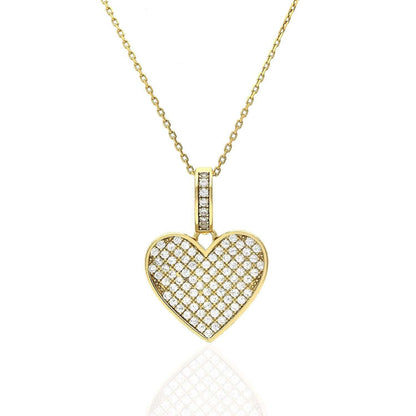 1Ct Pave CZ Heart Pendant Necklace 18" In Yellow Gold Over Silver
