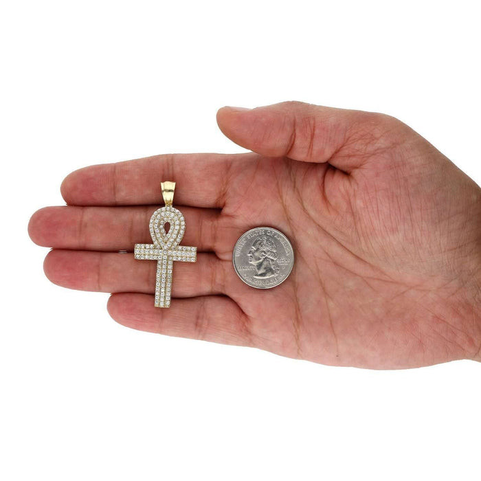 2.30Ct CZ Egyptian Ankh Cross Pendant 14K Yellow Gold