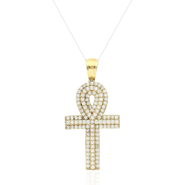 2.30Ct CZ Egyptian Ankh Cross Pendant 14K Yellow Gold
