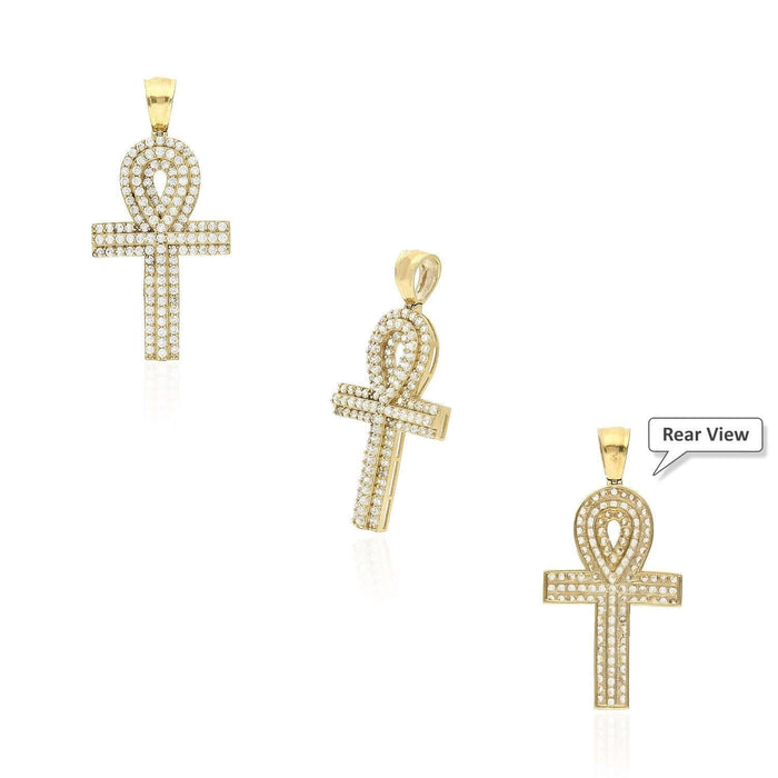 2.30Ct CZ Egyptian Ankh Cross Pendant 14K Yellow Gold