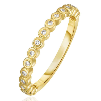 0.15CTW Real Diamond 14K Gold Bezel Set Stackable Ring Band