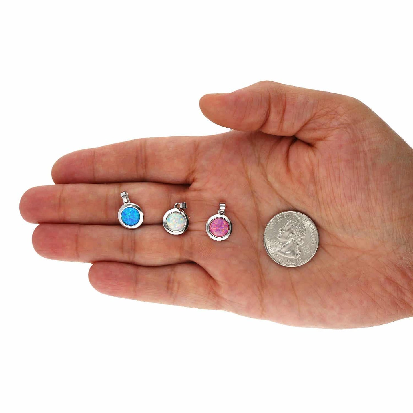 925 Silver Cabochon Blue Purple White Fire Opal Round Pendant Necklace 18"
