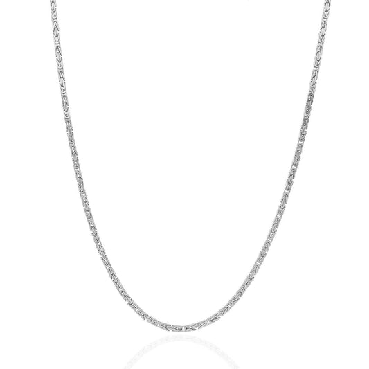 Solid 14K White Gold 2mm Byzantine  Chain Necklace 20" 22" 24"