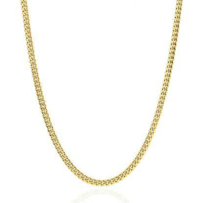 14K Yellow Gold 3.7mm Hollow Miami Cuban Chain Necklace 18"-26"