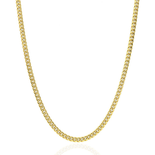 14K Yellow Gold 3.7mm Hollow Miami Cuban Chain Necklace 18"-26"