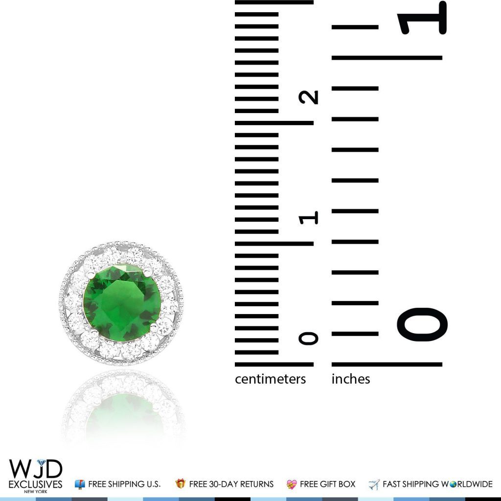 1.80Ct CZ & Emerald Round Halo Charm Pendant 14K White Gold 9mm