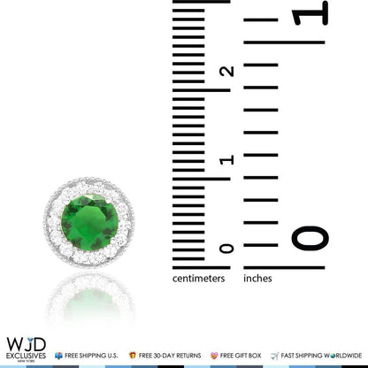 1.80Ct CZ & Emerald Round Halo Charm Pendant 14K White Gold 9mm