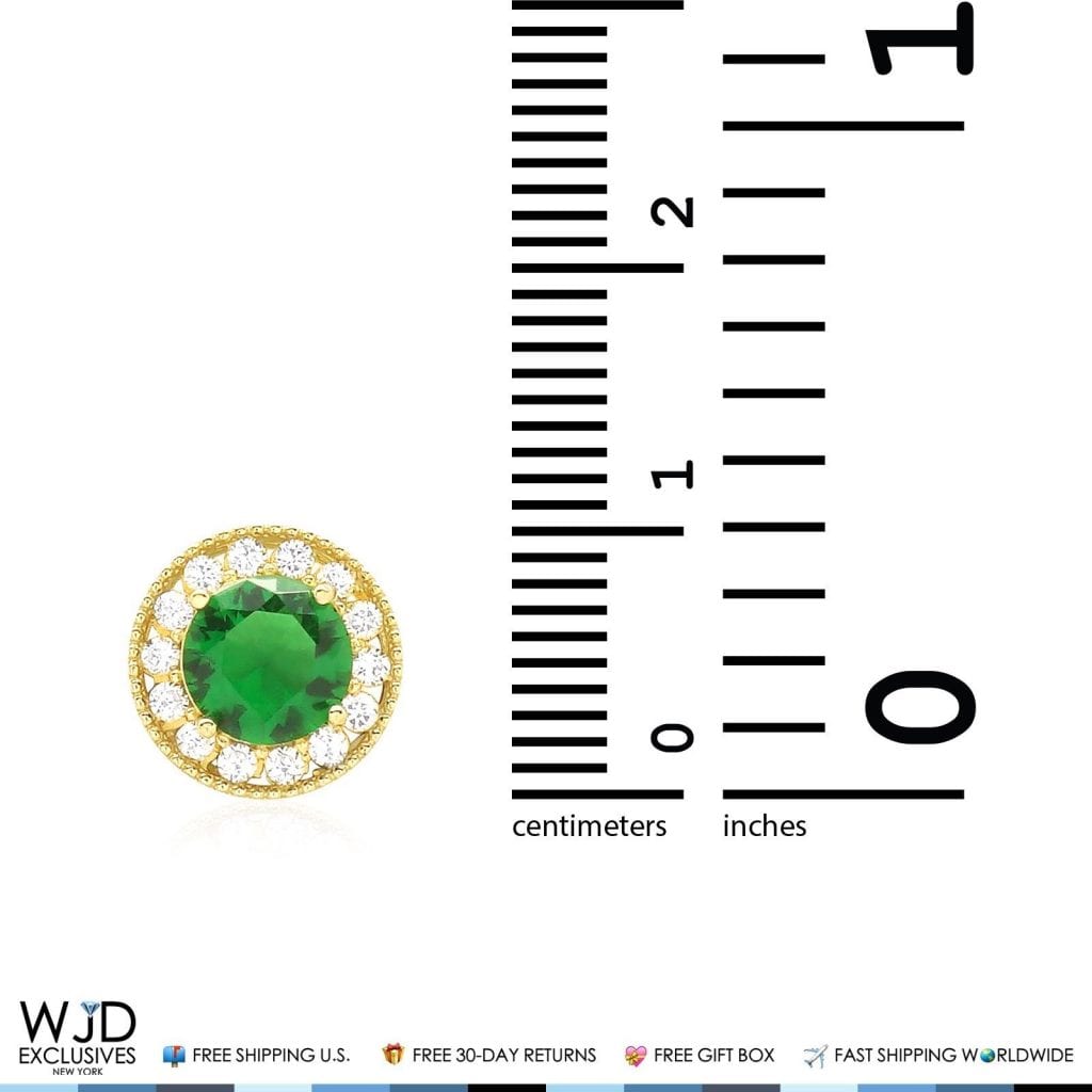 1.80Ct CZ & Emerald Round Halo Pendant 14K Yellow Gold 9mm